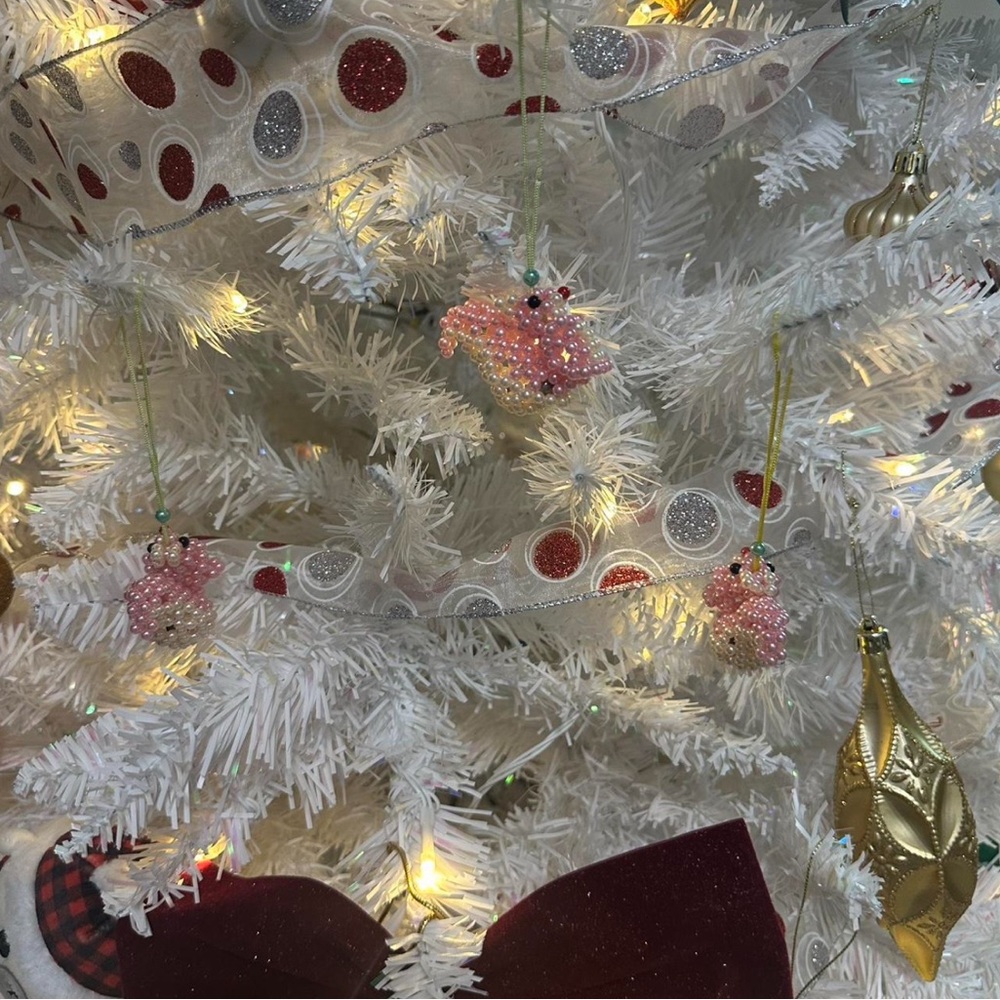 Handmade 3D Pink Beaded Squirrel Ornaments – Set of 3